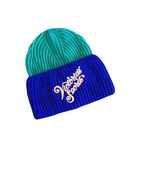 Victoria's Secret NEW Knit Logo Beanie Hat In Green & Blue